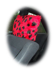 Spotty ladybird fuzzy faux fur car headrest covers red and black spots