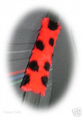 Ladybird Spot fuzzy Car Steering wheel cover & matching faux fur seatbelt pad set
