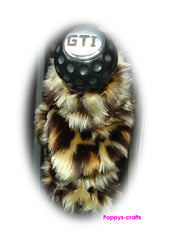 Leopard print faux fur fluffy gear stick gaiter cover