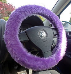 Pretty Lilac fuzzy faux fur car steering wheel cover