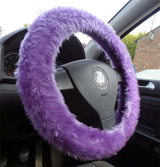 Pretty Lilac fuzzy faux fur car steering wheel cover