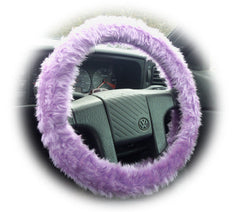 Gorgeous Lilac Car Steering wheel cover & matching fuzzy faux fur seatbelt pad set