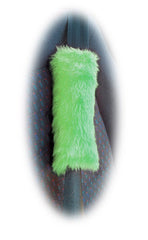 Single fluffy faux fur seatbelt pad / shoulder pad in choice of colour Lime Green