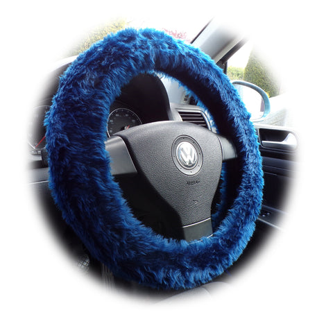 Navy Blue fuzzy faux fur car steering wheel cover
