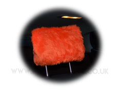 Tangerine Orange fluffy faux fur car headrest covers 1 pair