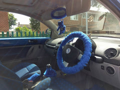 Royal Blue fuzzy faux fur car steering wheel cover