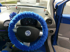 Royal Blue fuzzy faux fur car steering wheel cover