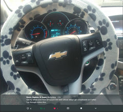 White with Black Paws paw print fleece car steering wheel cover
