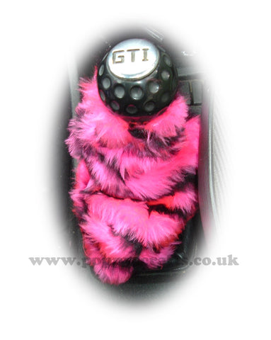 Pink And Black Tiger stripe faux fur fluffy gear stick gaiter cover