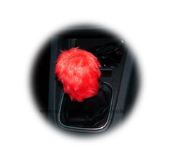 Fuzzy faux fur Gear knob stick shift cover choose your colour Red