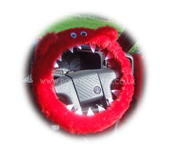 Red fuzzy faux fur Monster steering wheel cover