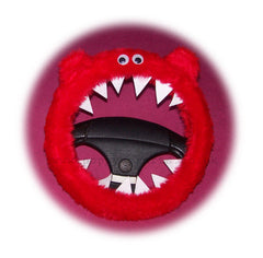 Red fuzzy faux fur Monster steering wheel cover