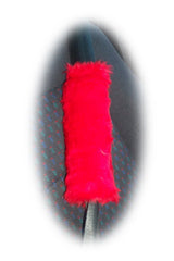 Single fluffy faux fur seatbelt pad / shoulder pad in choice of colour Red