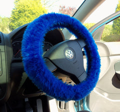 Fuzzy furry steering wheel cover choice of colour's Royal Blue