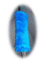 Royal Blue Fuzzy Car Steering wheel cover & matching faux fur seatbelt pad set Poppys Crafts