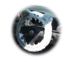 Fuzzy Monster car steering wheel cover Plain faux fur choice of colour Silver
