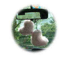 Cute Baby Pink twin hearts Fluffy faux fur car / home hanging