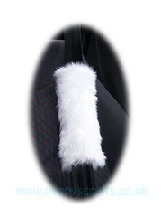 Single fluffy faux fur seatbelt pad / shoulder pad in choice of colour White