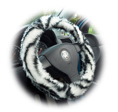 Fuzzy Faux fur Steering wheel cover in a choice of print's white tiger