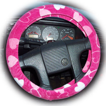 Cute Pink Hearts fleece car steering wheel cover