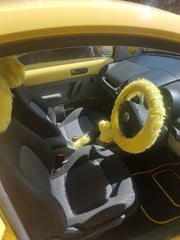 Sunshine Yellow fuzzy faux fur car steering wheel cover