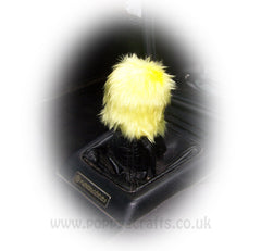 Sunshine Yellow fluffy faux fur car accessories 4 piece set Poppys Crafts