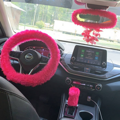 Barbie Pink fuzzy faux fur car steering wheel cover Poppys Crafts