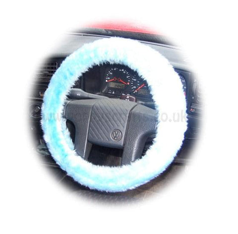Baby Blue fluffy fuzzy faux fur car steering wheel cover
