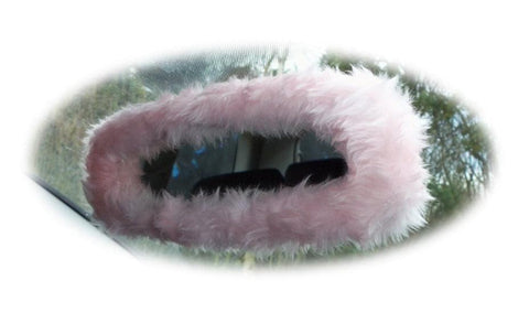 Baby pink faux fur rear view interior car mirror cover