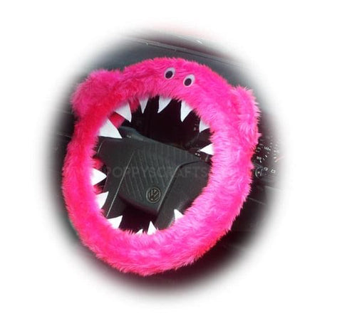 Barbie Pink fuzzy Monster car steering wheel cover