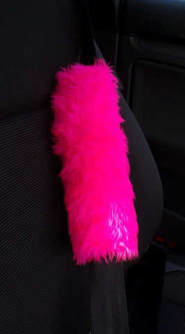 Barbie pink fuzzy faux fur car seatbelt pads 1 pair