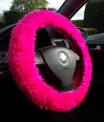 Barbie Pink fuzzy faux fur car steering wheel cover