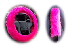 Fluffy Barbie Pink Car Steering wheel cover & matching fuzzy faux fur seatbelt pad set