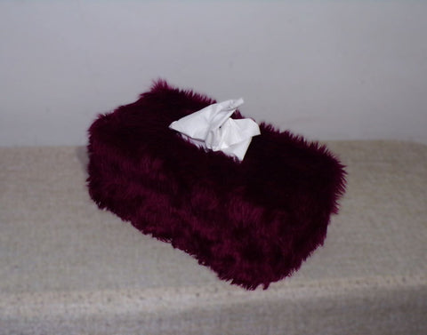 Burgundy Fluffy faux fur Rectangular Tissue Box Cover