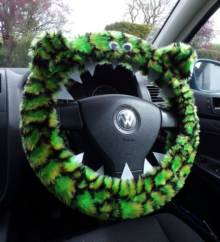 Fuzzy faux fur Crocodile reptile monster car steering wheel cover