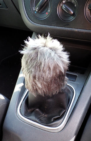 Fuzzy faux fur Dark Grey Gear knob cover cute