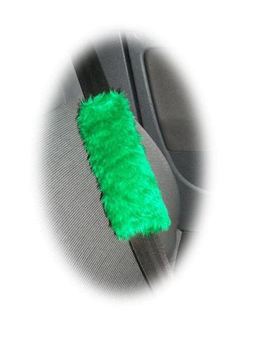 1 pair of Fuzzy faux fur Emerald Green car seatbelt pads furry and fluffy