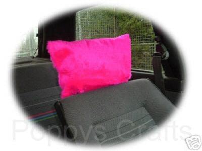 Barbie Pink fluffy faux fur car headrest covers 1 pair Poppys Crafts