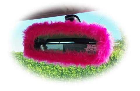 Barbie pink faux fur fuzzy rear view interior car mirror cover