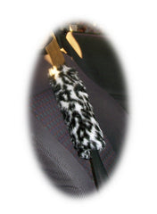 Snow Leopard print faux fur car seatbelt pads 1 pair