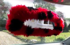 Fuzzy faux fur rear view interior car mirror cover in choice of print