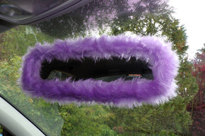 Pretty faux fur Lilac rear view interior car mirror cover fluffy and fuzzy