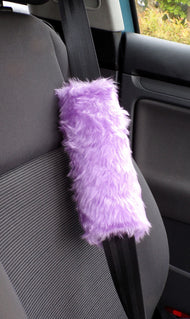 Lilac faux fur car seatbelt pads 1 pair