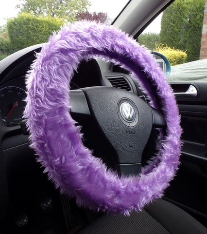 Pretty Lilac fuzzy faux fur car steering wheel cover