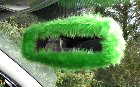 Lime Green faux fur rear view interior car mirror cover