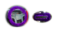 Dark Purple fuzzy steering wheel cover with cute matching rear view mirror cover