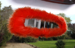 Tangerine Orange faux fur rear view interior car mirror cover