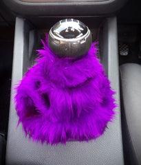 Dark Purple fuzzy faux fur gear stick gaiter cover