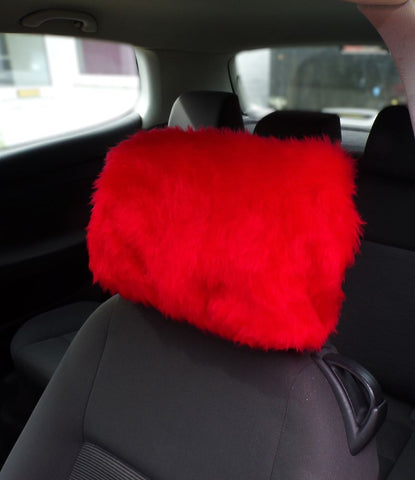Racing Red fluffy faux fur car headrest covers 1 pair
