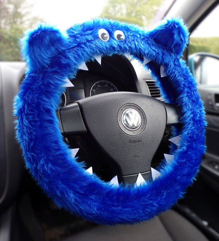 Royal Blue fluffy Monster car steering wheel cover